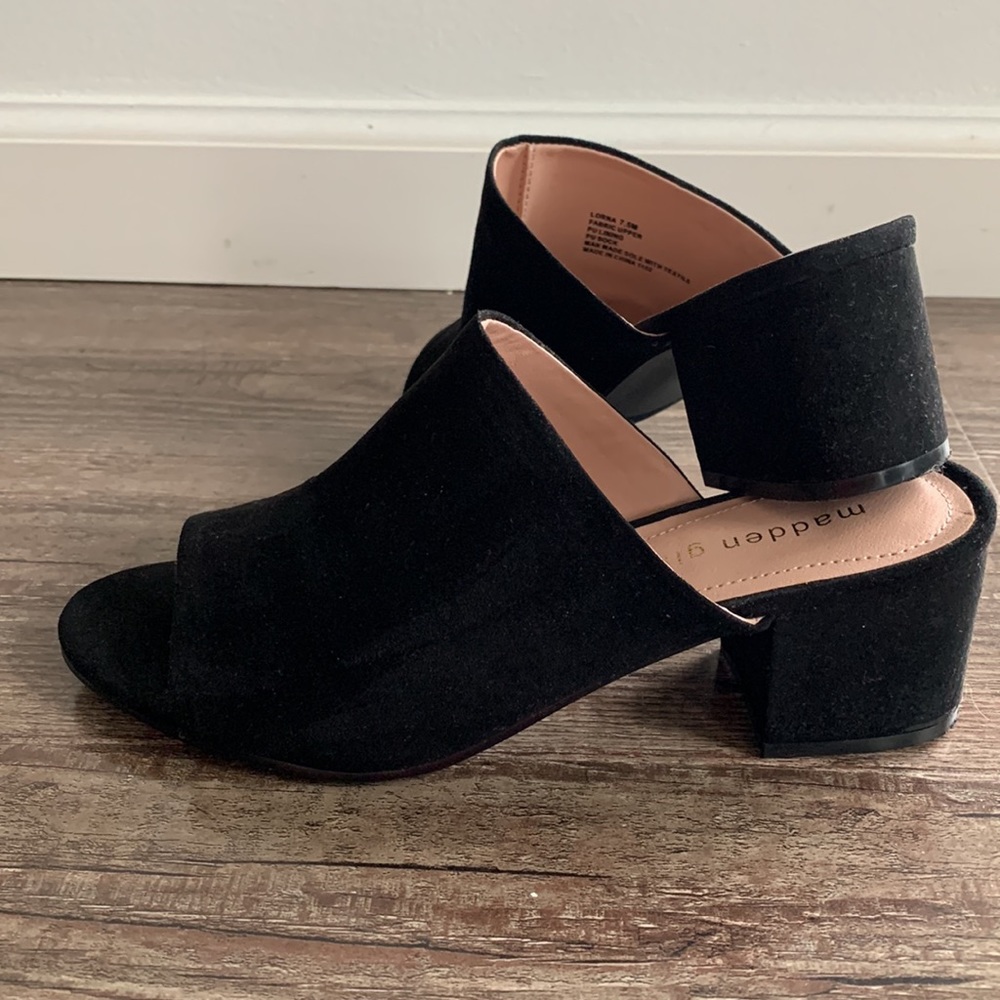 Madden Girl Lorna Black Bock Heel Mules